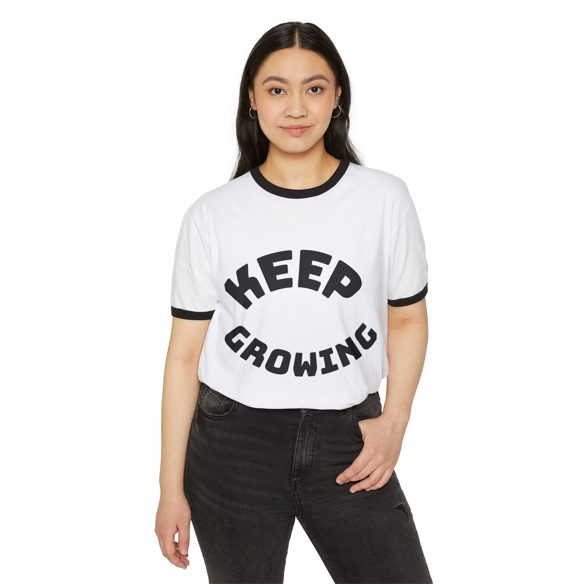 Keep Growing Unisex Cotton Ringer T-Shirt, Motivational Tee, Casual Wear, Gift for Nature Lovers, Inspirational Apparel